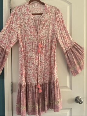 Peasant boho dress, tiers, contrasting patterns